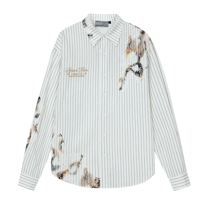 Harsh and Cruel Burnout Lace Embroidered Striped Long Sleeve Shirt