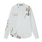 Harsh and Cruel Burnout Lace Embroidered Striped Long Sleeve Shirt