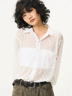 EMPTY REFERENCE Lace Patchwork Long Sleeve Shirt