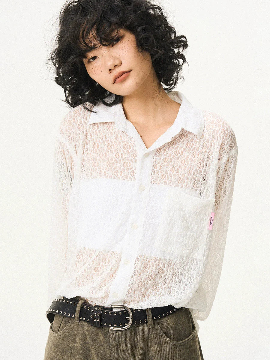 EMPTY REFERENCE Lace Patchwork Long Sleeve Shirt
