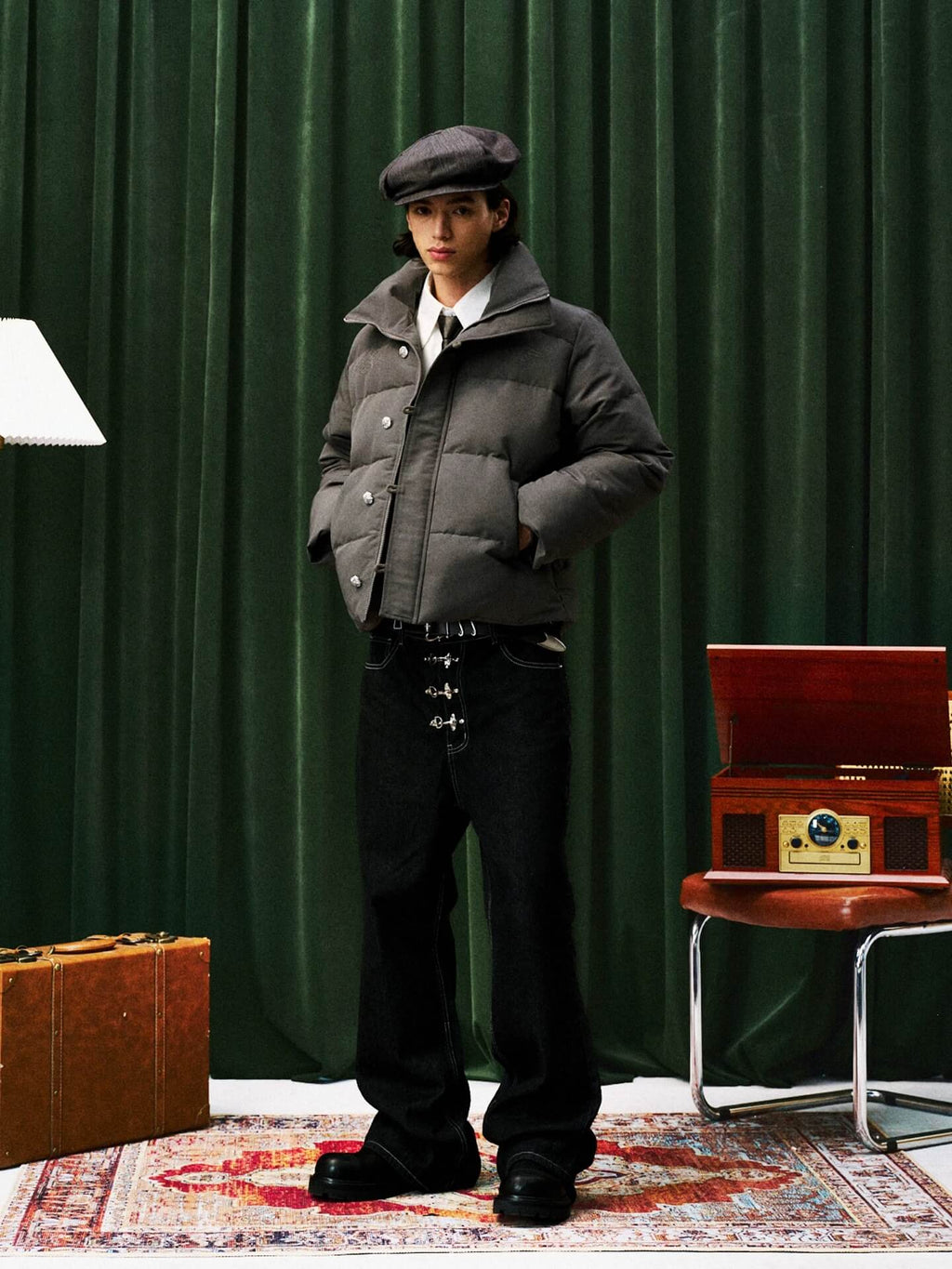 YADcrew Decorative Snap Button Puffer Jacket