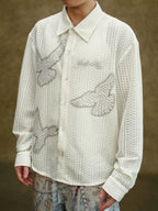 YADcrew Peace Dove Hollow Mesh Long Sleeve Shirt
