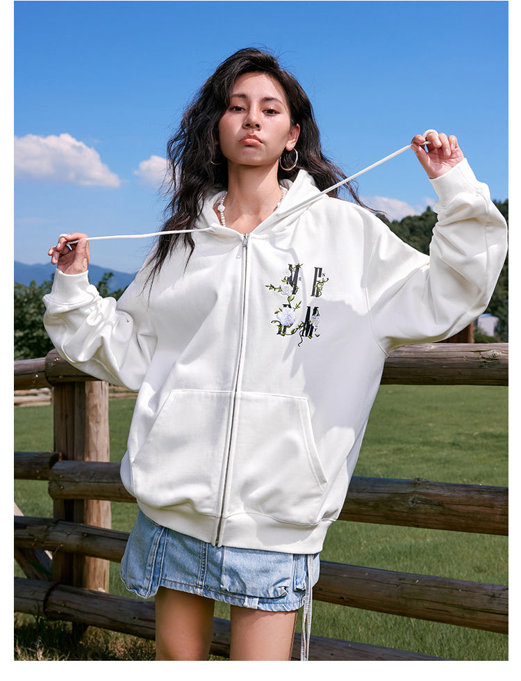 MEDM Flower Logo Embroidered Zip-Up Hoodie