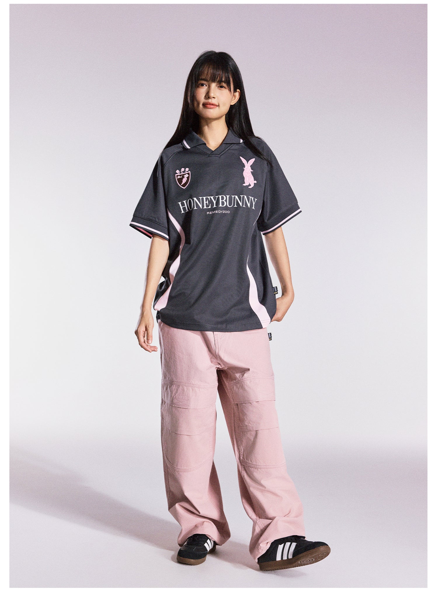 Remedy HONEYBUNNY Rabbit Embroidered Soccer Jersey Polo Shirt