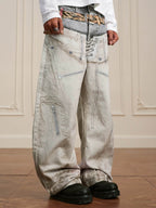 YADcrew Leopard Belt Double Waist 3D Digital Print Machete Jeans