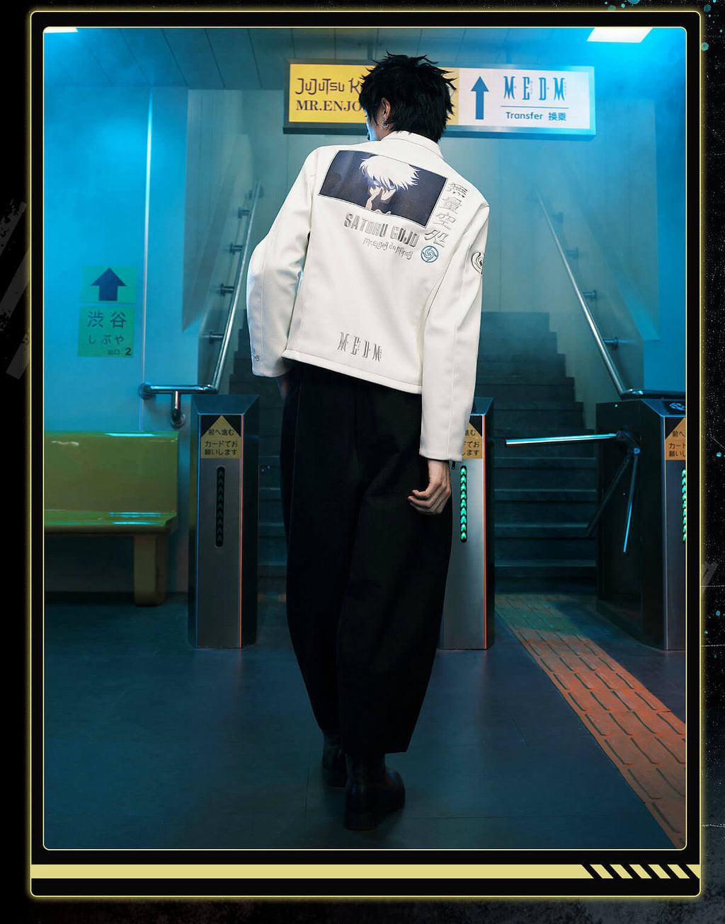 MEDM × Jujutsu Kaisen Satoru Gojo Print Patch PU Leather Jacket