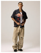 Remedy Finger and Wine Glass Full Print Short Sleeve Cuban Shirt