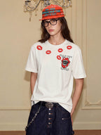 YADcrew Kiss Mark Print Rhinestone Glitter Tee