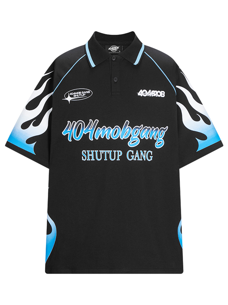 404MOB Flame Printed Lapel Soccer Jersey Polo