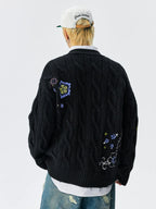 MEDM Floral Butterfly Embroidered Cable Knit Cardigan