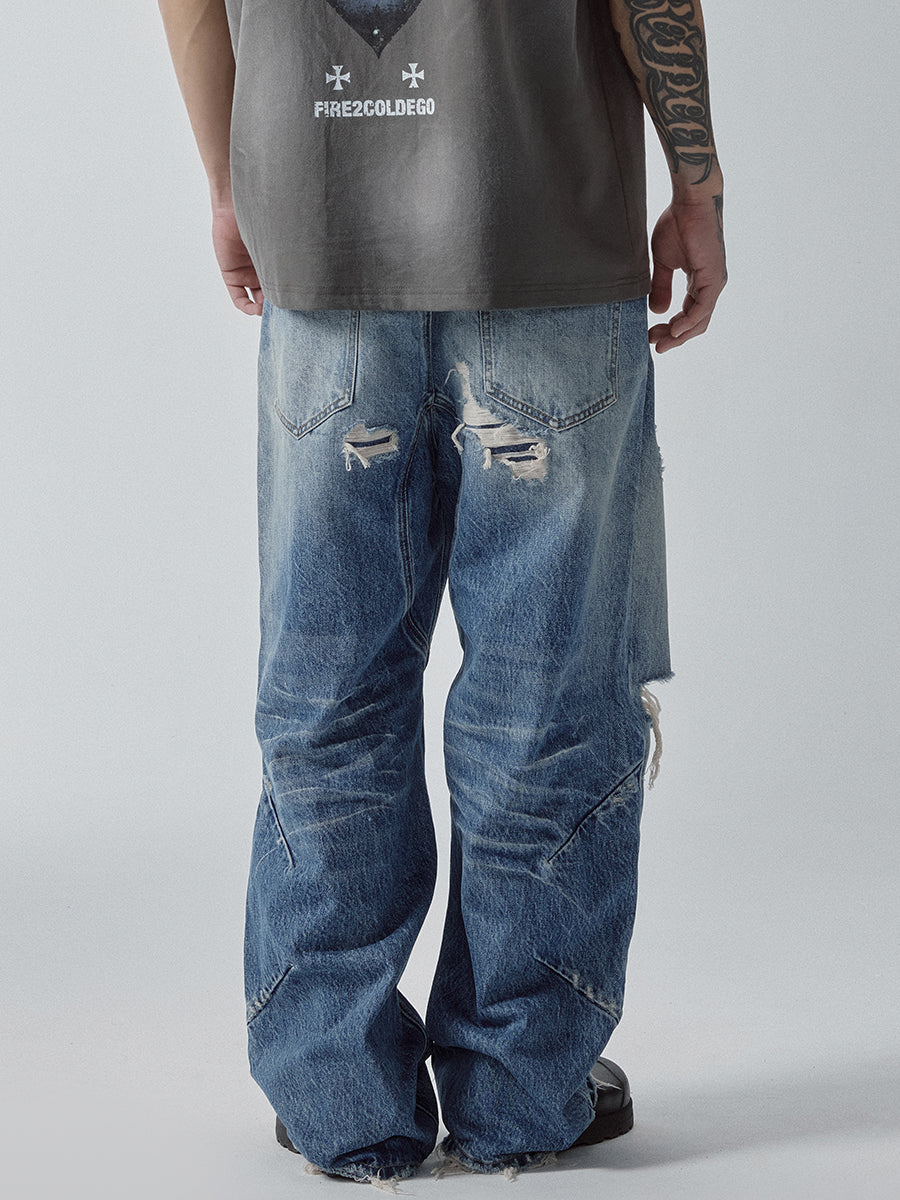 F2CE Washed Distressed Hole Jeans