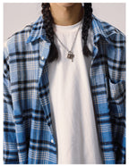 Remedy Washed Gradient Plaid Cutoff Long Sleeve Shirt