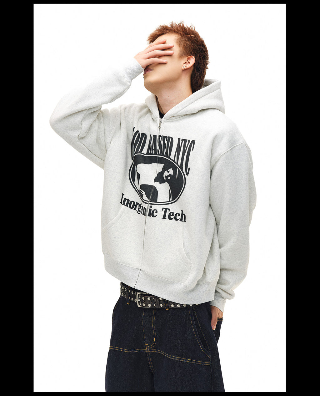 NOVACAM Vintage Print Zip Up Hoodie