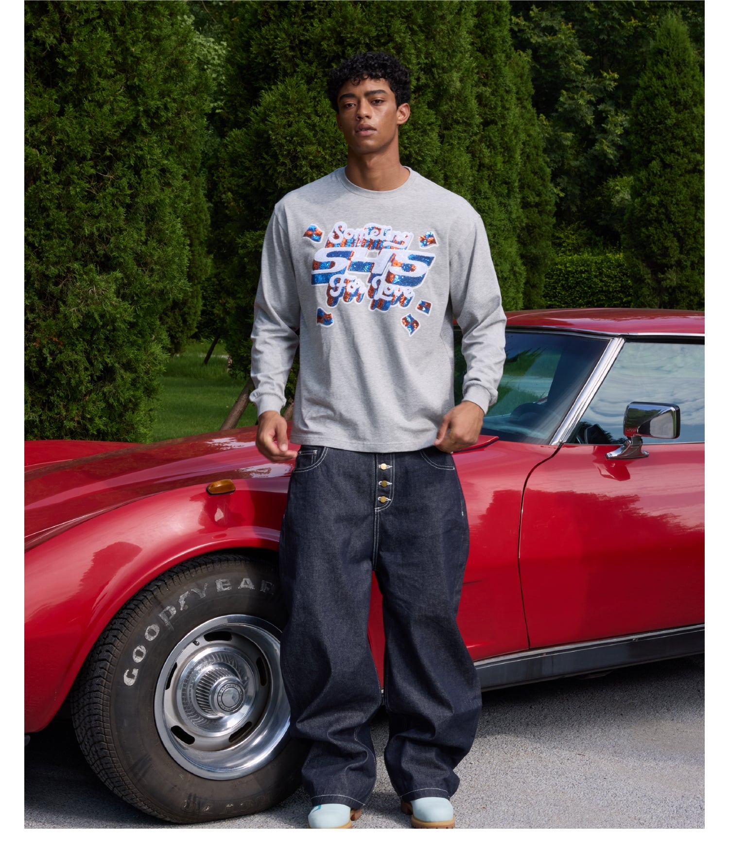 S45 3D Sequined Letter Logo Long Sleeve Tee