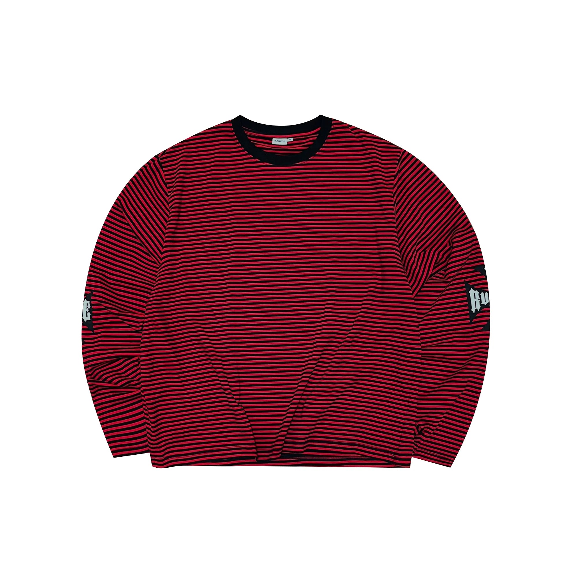 RUSURE Striped Cross Logo Print Long Sleeve Tee