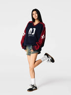 Achock Color Blocking V-Neck Sweatshirt