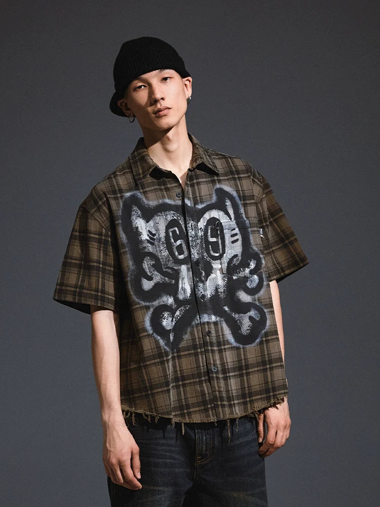 Remedy Skull Print Plaid Short Sleeve Shirt