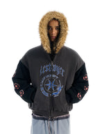 BLIND NO PLAN Color Block Fur Hood Padded Jacket