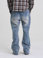 EVILKNIGHT(EK) Washed Checkered Patch Distressed Jeans