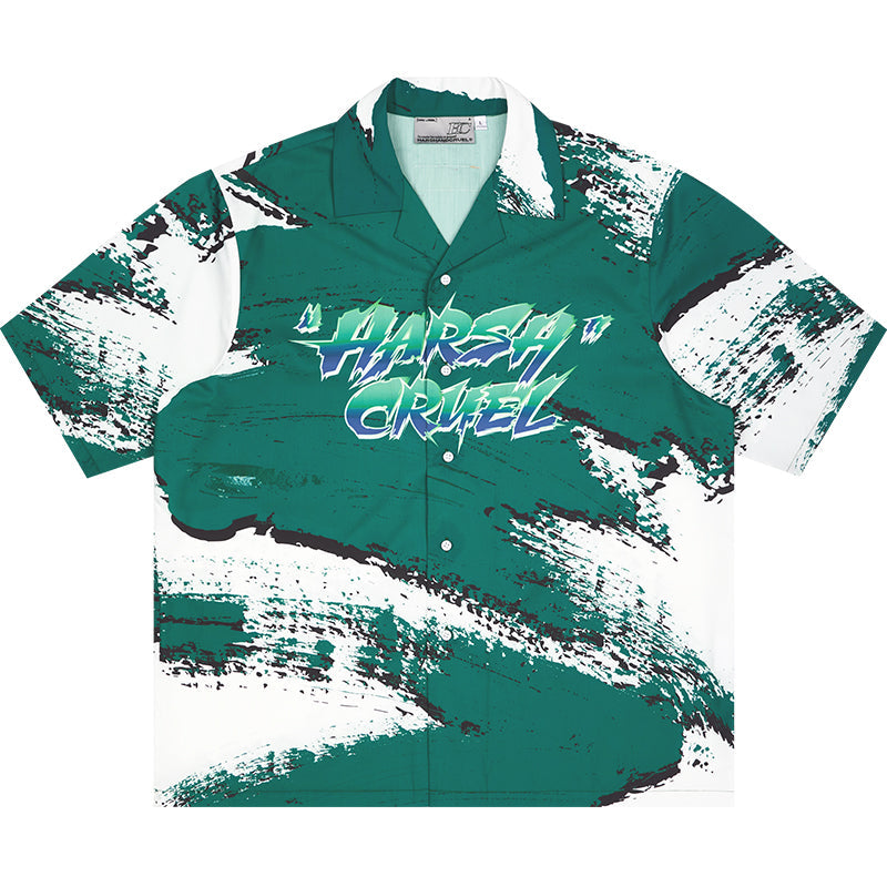 Harsh and Cruel Brush Print Graffiti Font Cuban Shirt
