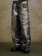YADcrew Twisted Check Shirt 3D Digital Print Jeans