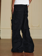 YADcrew Washed Double Pocket Wide Leg Cargo Pants