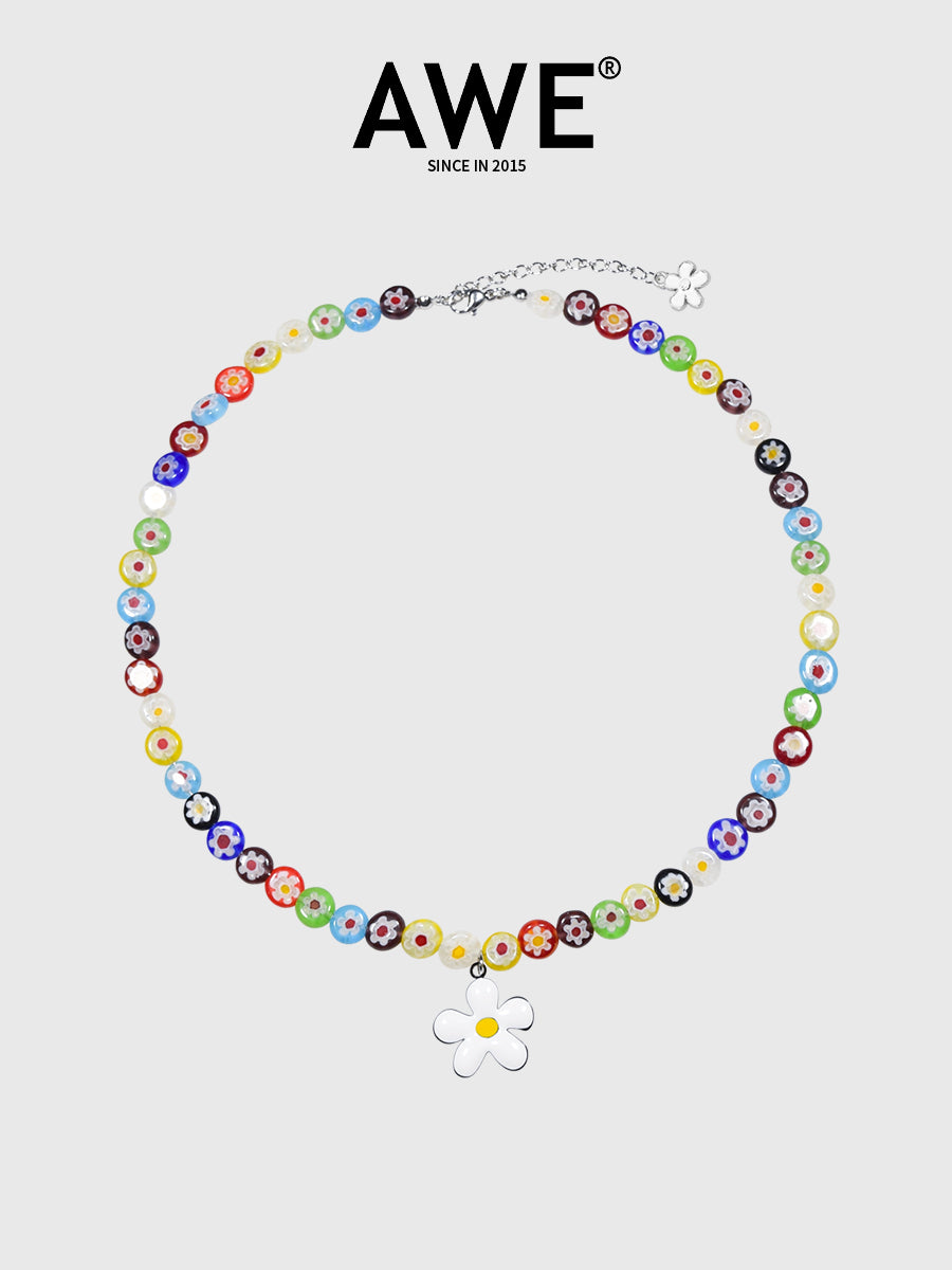 AWE Sunflower Daisy Large Beaded Necklace