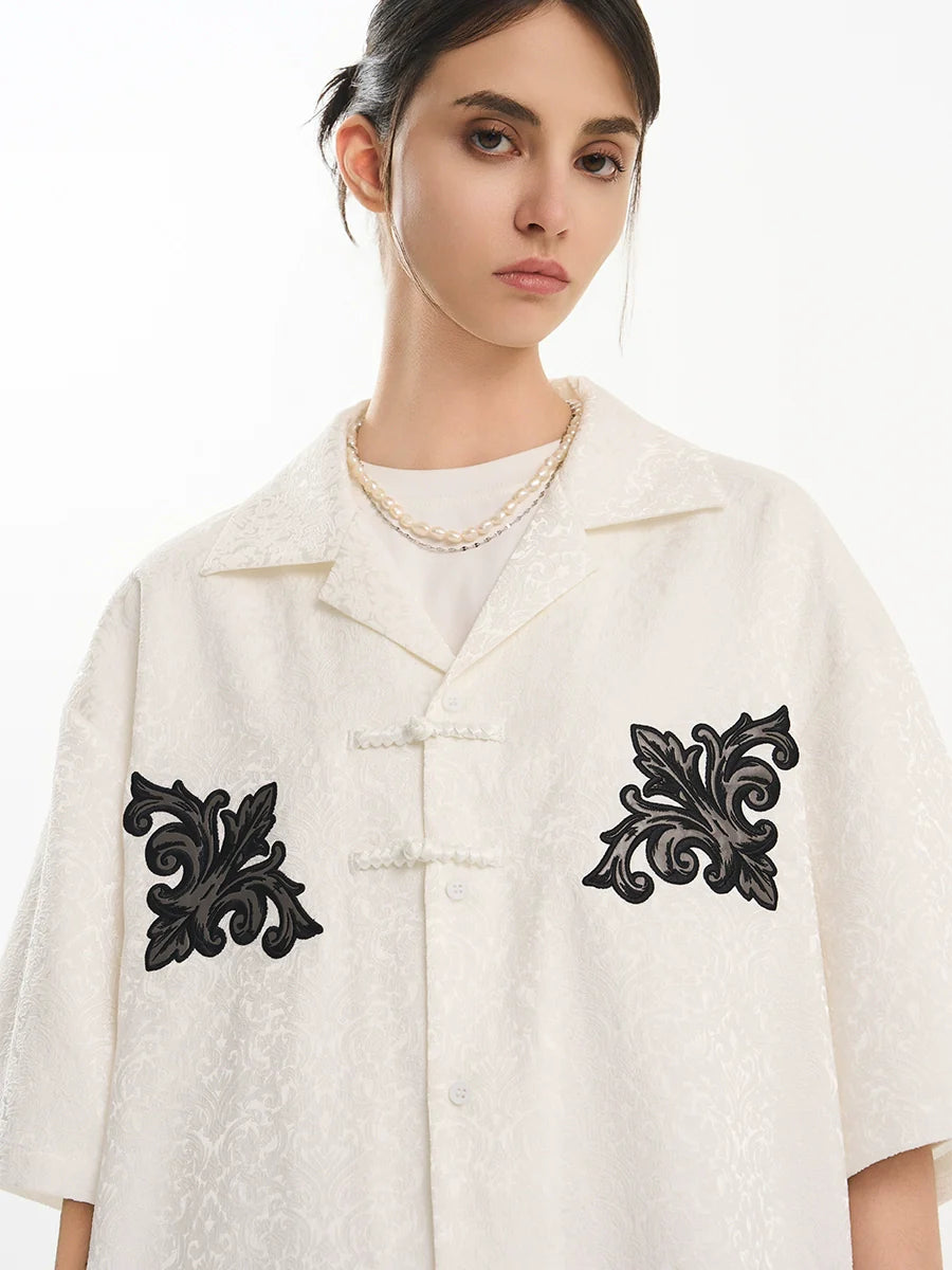 Harsh and Cruel Scout Flower Embroidery Textured Fabric Shirt