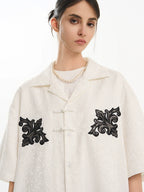Harsh and Cruel Scout Flower Embroidery Textured Fabric Shirt