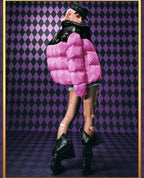 MEDM × JOJO Color Block Diamond Plaid Down Jacket