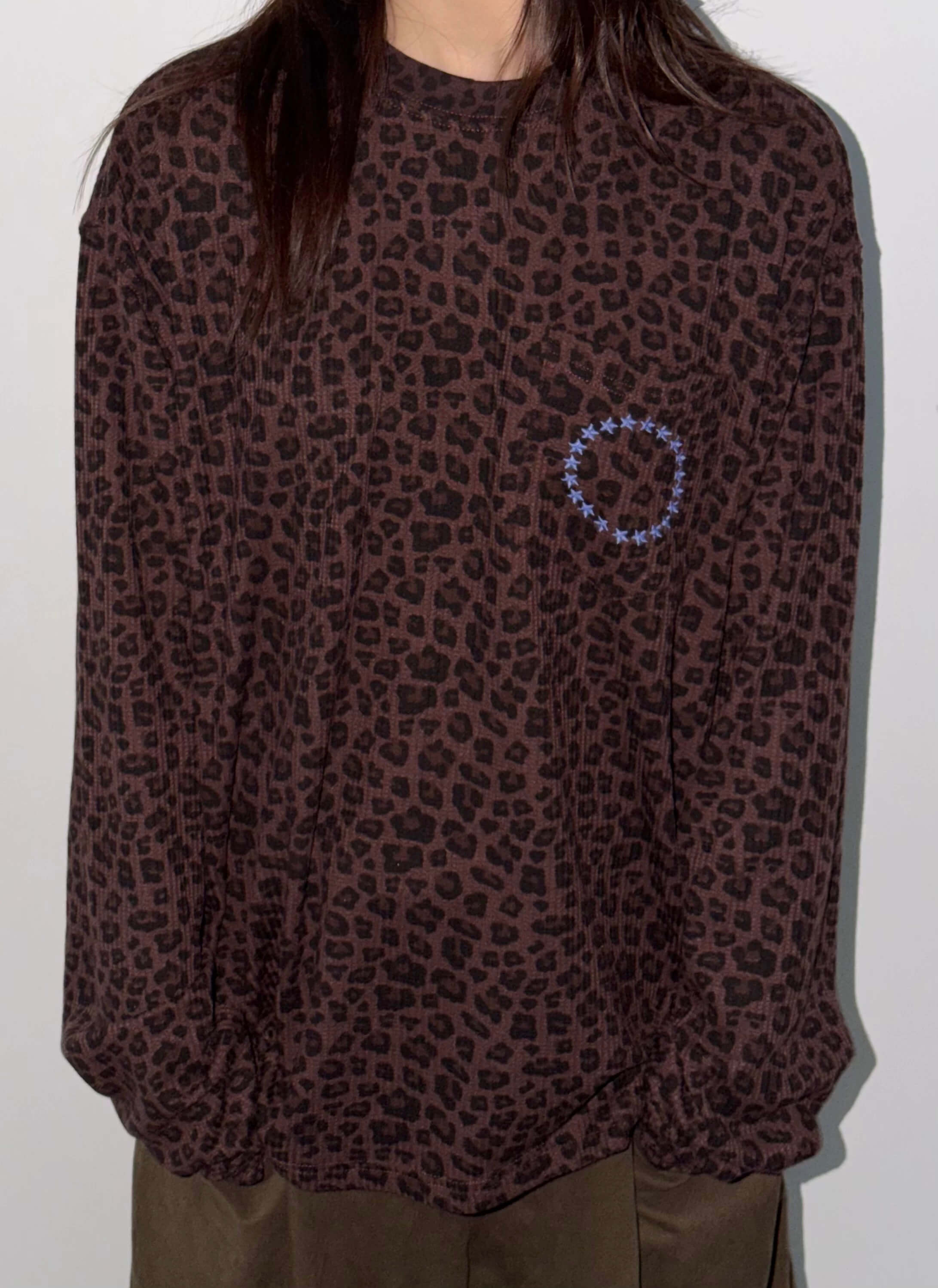 LIBERAFIT Vintage Camo Leopard Waffle Star Embroidered Long Sleeve Tee