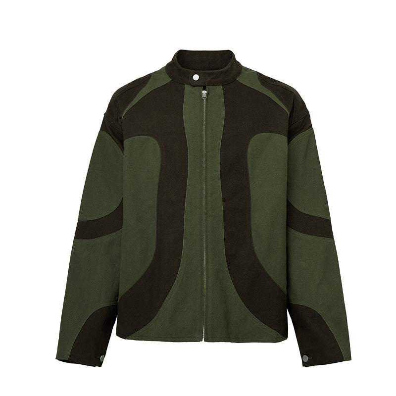 F2CE Deconstructed Stitching Contrast Color Rider Jacket
