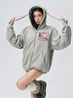 MEDM Bunny Ears Hooded Zip-Up Hoodie