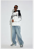 DICETINY Side Striped Floral Embroidered Washed Jeans