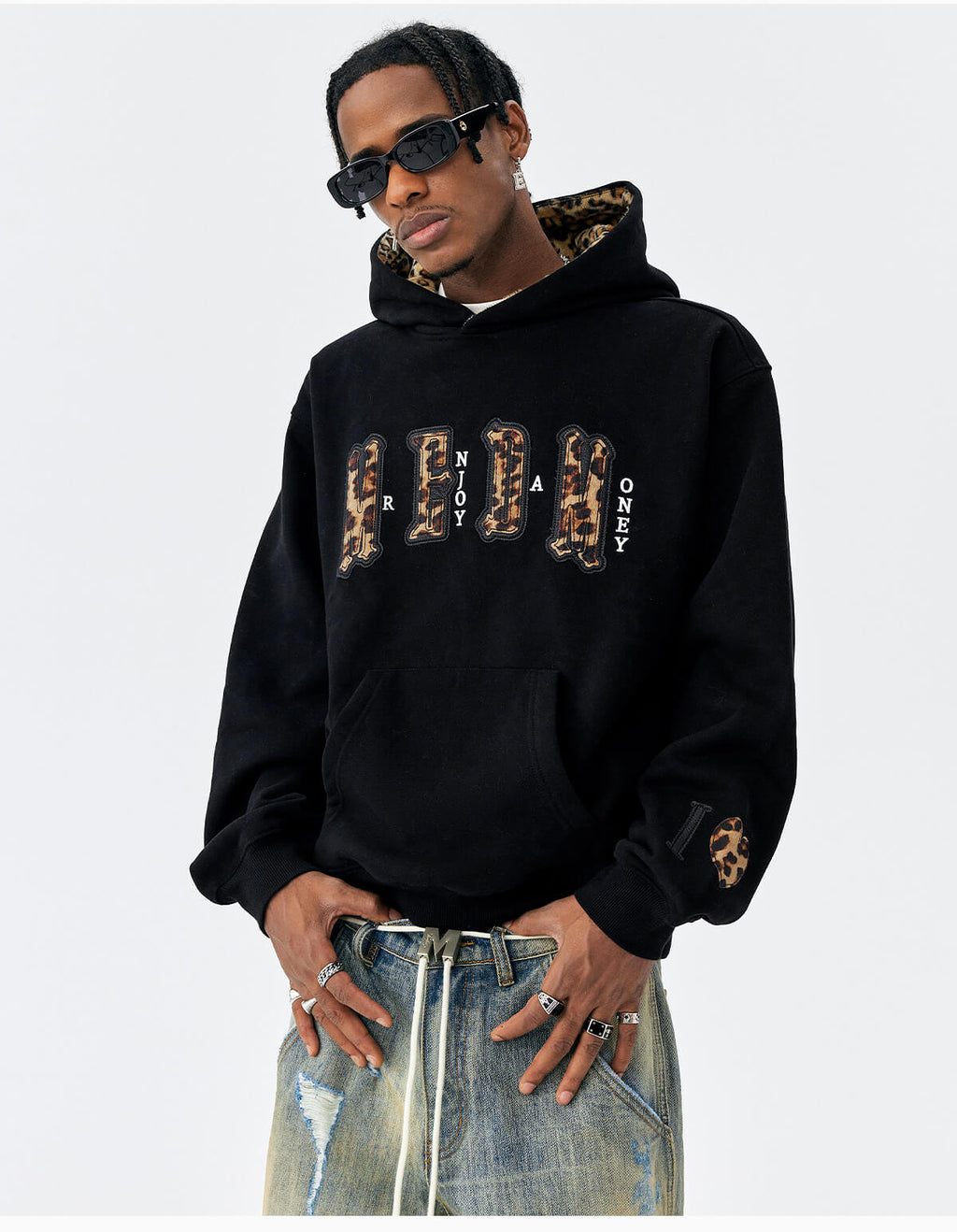 MEDM Leopard Faux Fur Layered Hoodie
