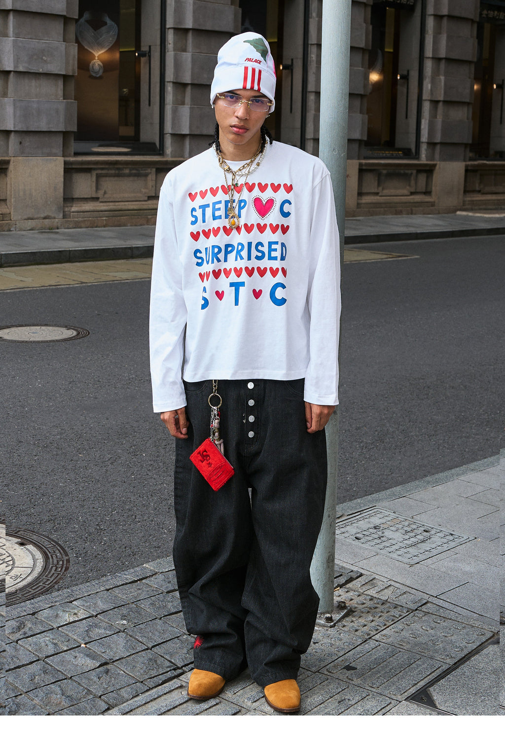 STEEPC Hand Stitched Heart Print Long Sleeve Tee