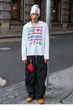 STEEPC Hand Stitched Heart Print Long Sleeve Tee