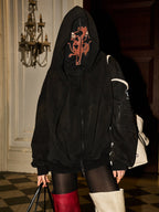 BLIND NO PLAN Cross Horse Mask Washed Print Zip-Up Hoodie