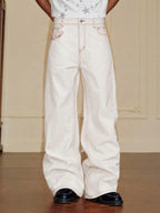 YADcrew Heart Shaped Pocket Slight Flare White Jeans
