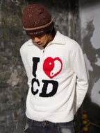 TGFCLUB I LOVE CD Half Zip Fleece Knit Sweater