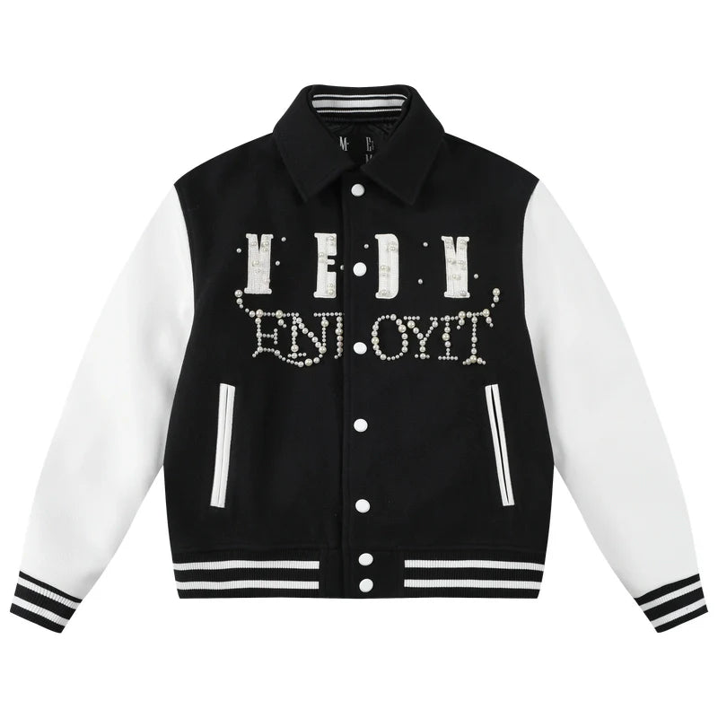 MEDM Pearl Logo Color Block Varsity Jacket