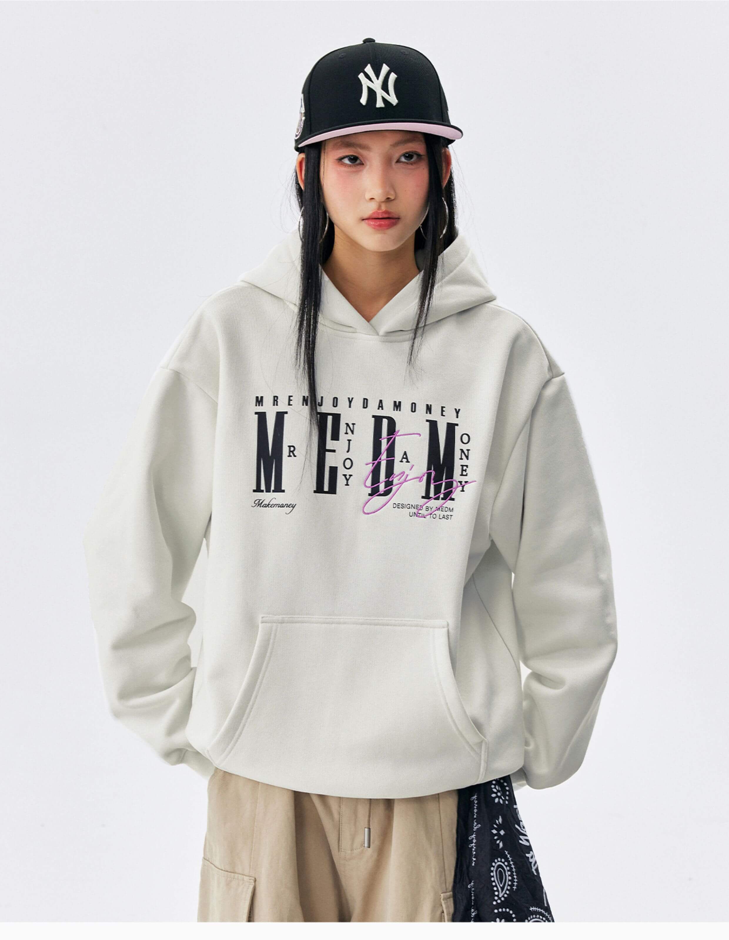 MEDM Logo Print and Embroidered Lettering Hoodie
