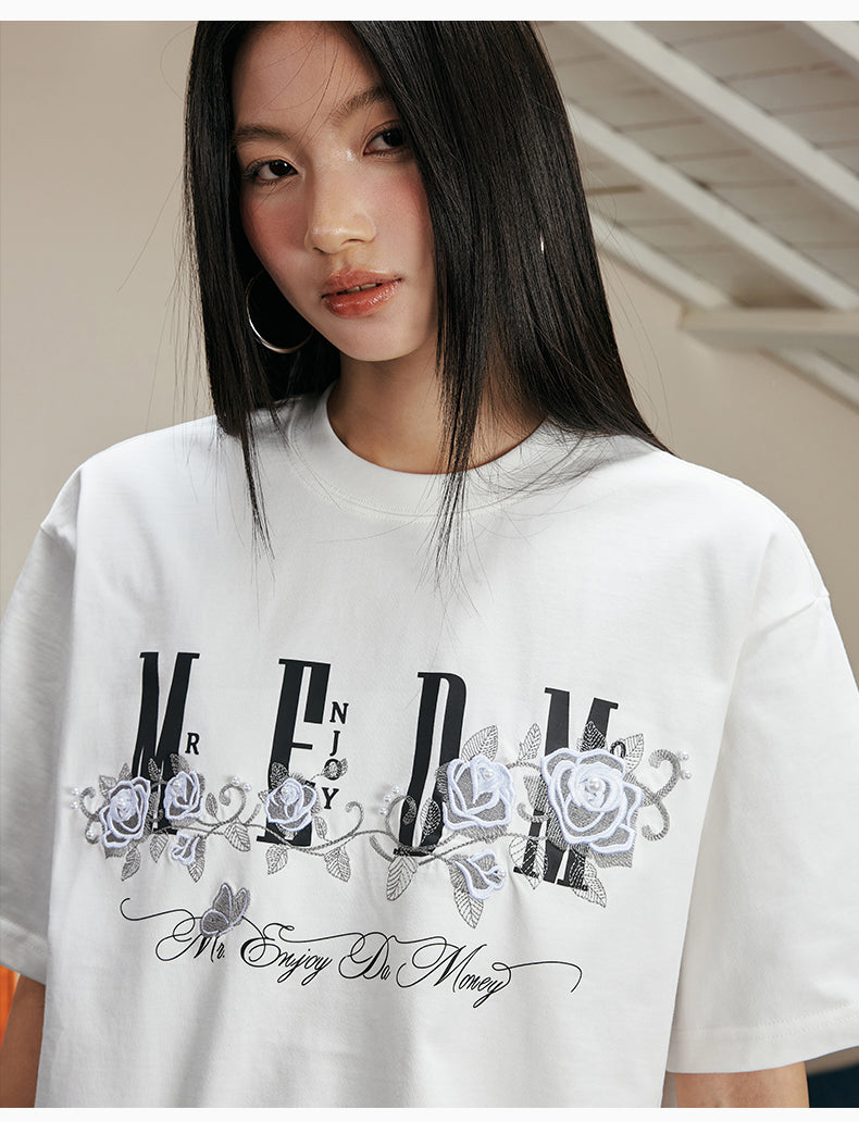 MEDM Beaded Rose Embroidery Logo Tee