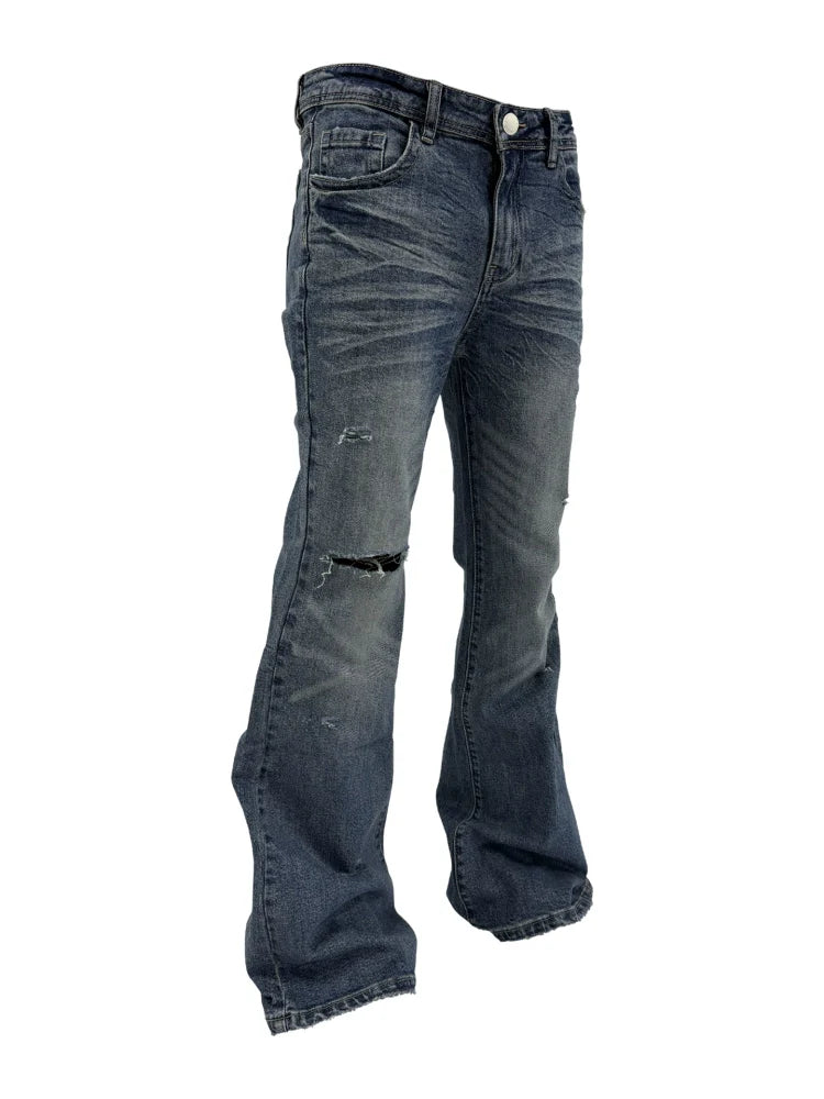 KARMANISTIC Washed Distressed Flared Jeans