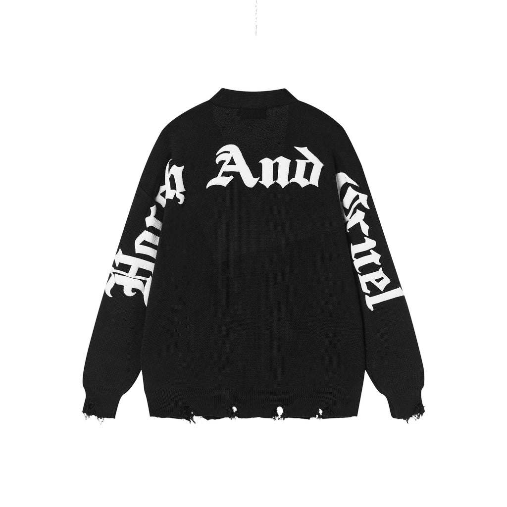 Harsh and Cruel Gothic Logo Printed Knit Sweater Cardigan