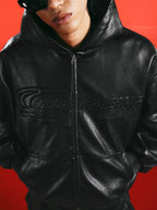 1807 Racing PU Leather Hooded Bomber Jacket