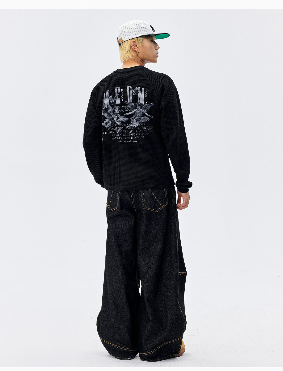 MEDM Angel Print Waffle Long Sleeve Tee