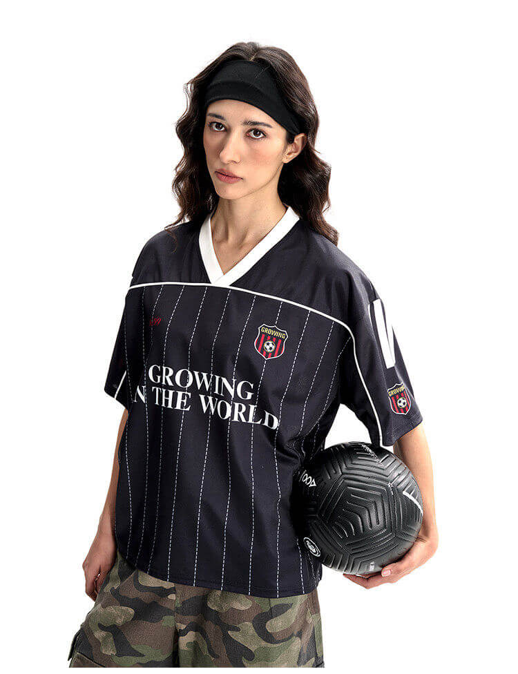 F3F Select Stitch Stripe Mesh V Neck Short Sleeve Soccer Jersey