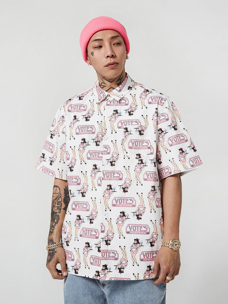 VOTE Ice Cream Girl Pattern Shirt
