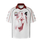 YADcrew Rhinestone Embroidered Patch Horse Print Mesh Polo Jersey